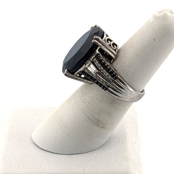 Estate Sterling Silver 925 Ring Size 6, Large Oval Black Stone, 10.9g - Picture 4 of 8